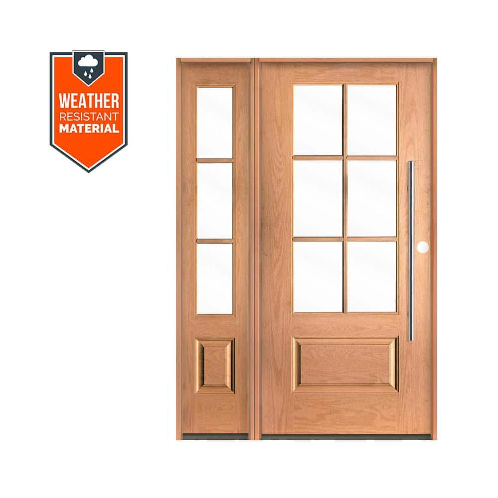 Farmhouse Faux Pivot 50 in. x 79 in. 6-Lite Left-Hand/Inswing Clear Glass Teak Stain Fiberglass Prehung Front Door w/LSL price history on PriceWatchPro