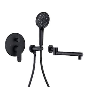 Single-Handle 3 Hole Wall Mount Roman Tub Faucet with Hand Shower in Black