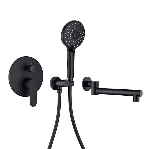 Flynama Single-Handle 3 Hole Wall Mount Roman Tub Faucet with Hand Shower in Black