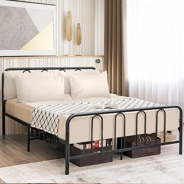 Gymax Stylish Black Metal Bed Frame Full Size Platform Bed