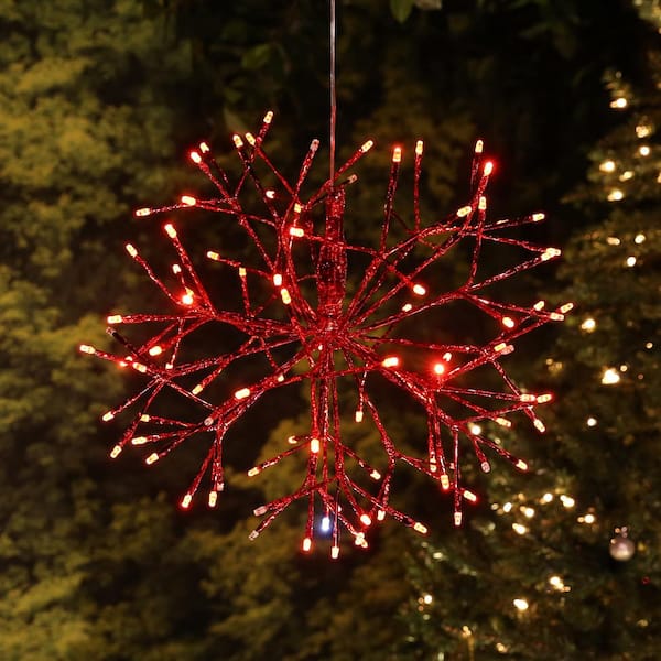 16 in. Tall Holiday 3D Snowflake Red Hanging Ornament, Indoor Festive Holiday Decor