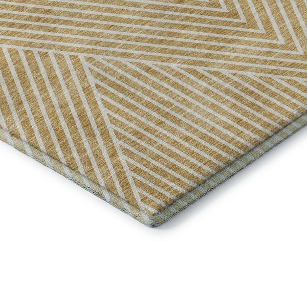 Mayfield Premium Machine Washable Abstract AMF937 Gold 2 ft. 3 in. x 7 ft. 6 in. Runner Rug
