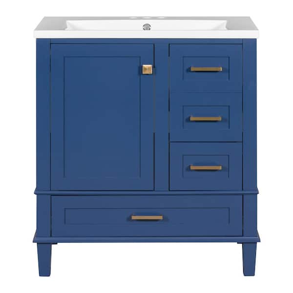 Unbranded 30 in. Wood Bathroom Vanity Modern Blue Cabinet with Console Sink Set and Basin Combo, a Soft Closing Door, 3-Drawers