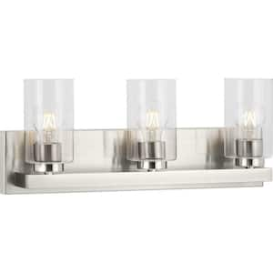 Goodwin Collection 21 in. 3-Light Brushed Nickel Modern Vanity Light with Clear Glass for Bathroom