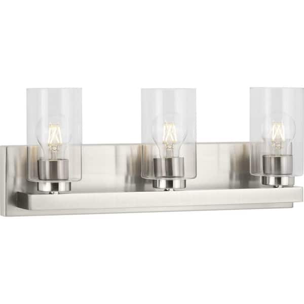 Goodwin Collection 21 in. 3-Light Brushed Nickel Modern Vanity Light with Clear Glass for Bathroom