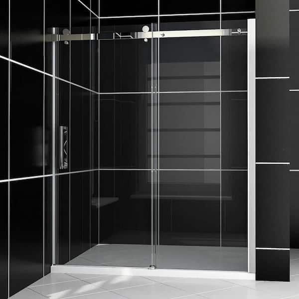 ANGELES HOME 60 in. W x 72 in. H Sliding Frameless Shower Door in Chrome Finish with Clear Glass