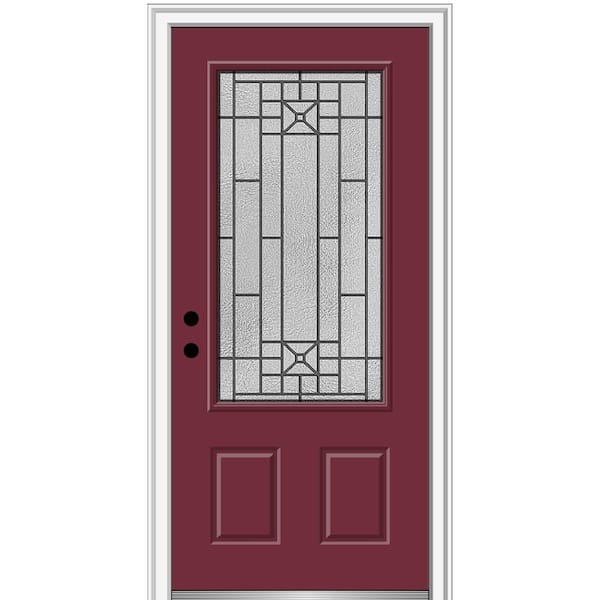 MMI Door 36 in. x 80 in. Courtyard Right-Hand 3/4-Lite Decorative Painted Fiberglass Smooth Prehung Front Door, 6-9/16 in. Frame