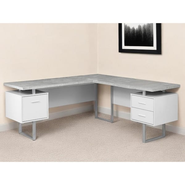 HomeRoots 71 in. L-Shaped Gray Metal 3-Drawer Computer Desks