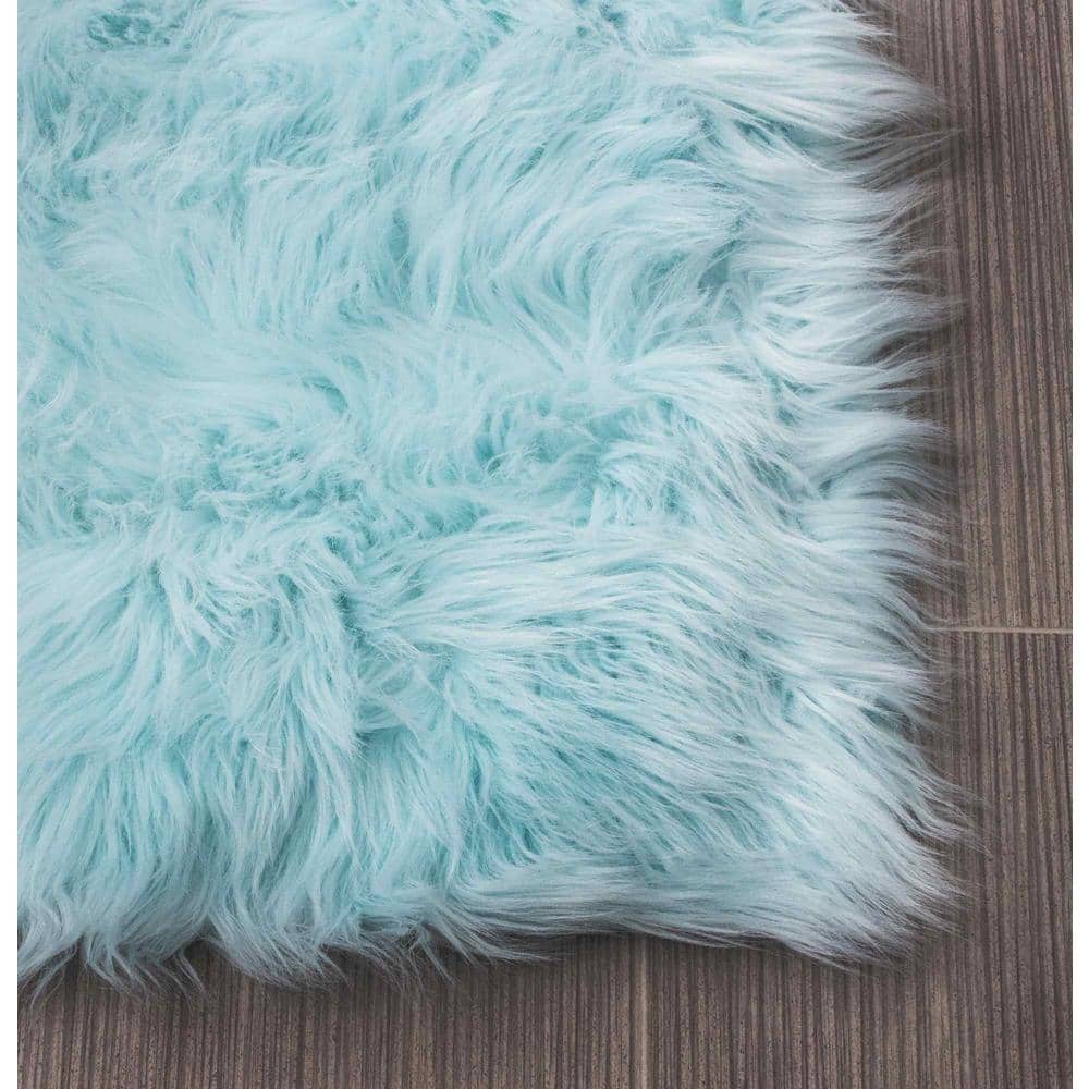 Super Area Rugs Serene Silky Faux Fur Fluffy Shag Rug Light Blue 3' x 5