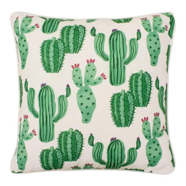 Boho Living Cusco White and Light Green Floral Down 18 in. x 18 in. Throw Pillow