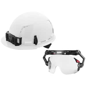 BOLT White Type 1 Class C Front Brim Vented Hard Hat with 4 Point Ratcheting Suspension with Dual Coat Lens Eye Visor