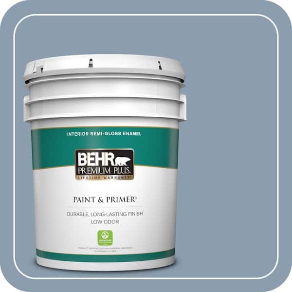 BEHR PREMIUM PLUS 5 gal. #BNC-08 Sonata Blue Semi-Gloss Enamel Low Odor Interior Paint & Primer