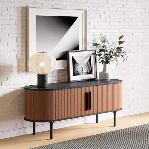 Koriana 59.1 in. L Black 22.8 in. H Oval Shape Wood Top Console Table