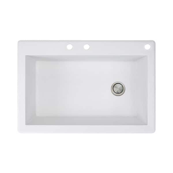 Transolid Radius Drop-in Granite 33 in. 3-Hole Single Bowl Kitchen Sink in White