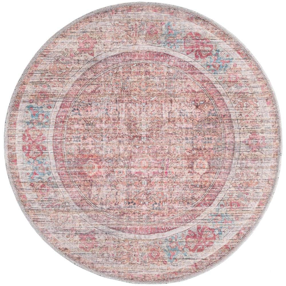 Rustic Charm Rust Red and Brown Round Synthetic Rug