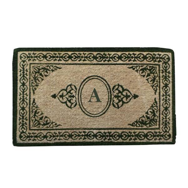 Unbranded A1HC First Impression Decorative Border Green Filigree 22 in. x 36 in. Extra Thick Coir Monogrammed A Door Mat