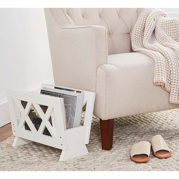 White Wood Freestanding Magazine Rack 15.7 in. W x 11.8 in. H