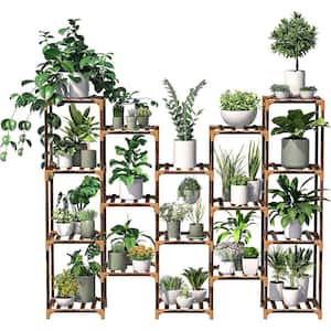 4 Tiers 17 Pots Large Wooden Plant Rack for Living Room Terrace, Balcony and Garden, Brown