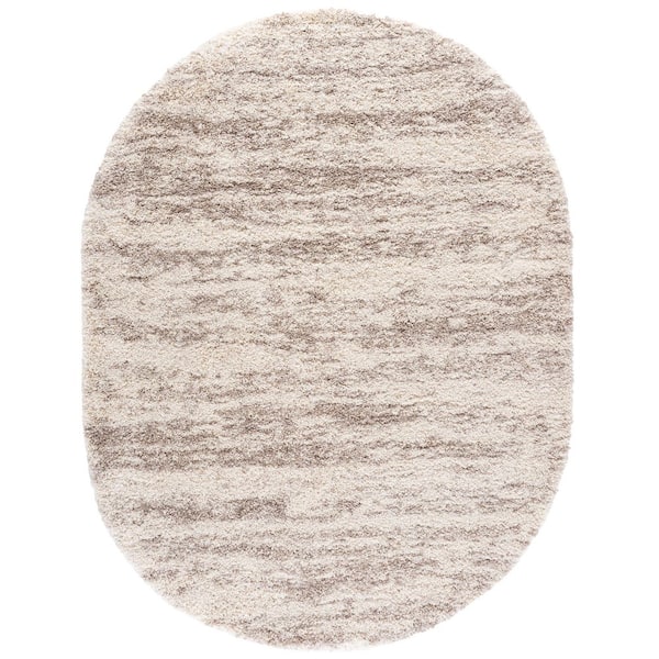 Hudson Shag 8 ft. x 10 ft. Oval Ivory/Beige Marble Area Rug