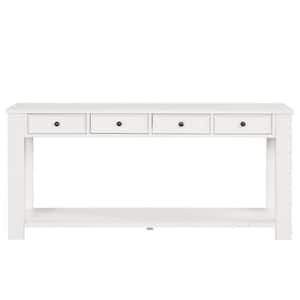 Traditional 63 in. White Standard Rectangle Wood Console Table with 4-Drawers and Bottom Shelf