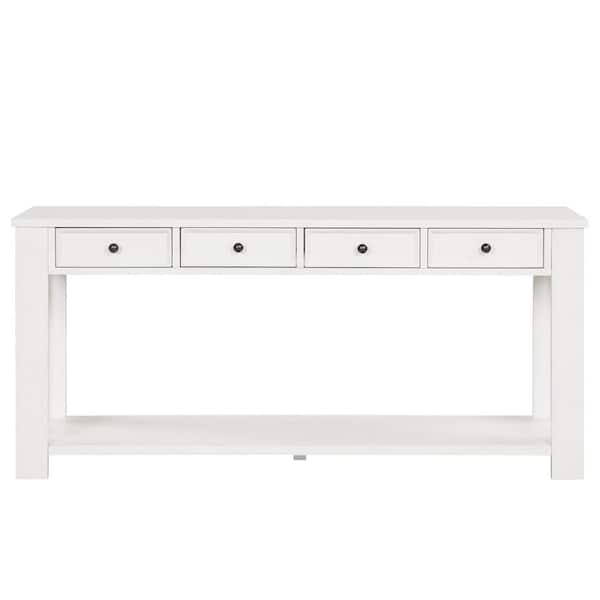 ANBAZAR Traditional 63 in. White Standard Rectangle Wood Console Table