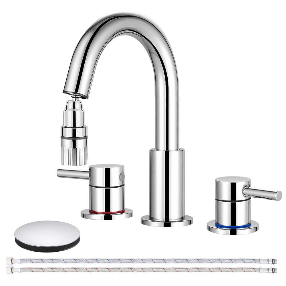 Double Handles 8 in. Widespread Bathroom Sink Faucet 3 Hole with Pull Out S