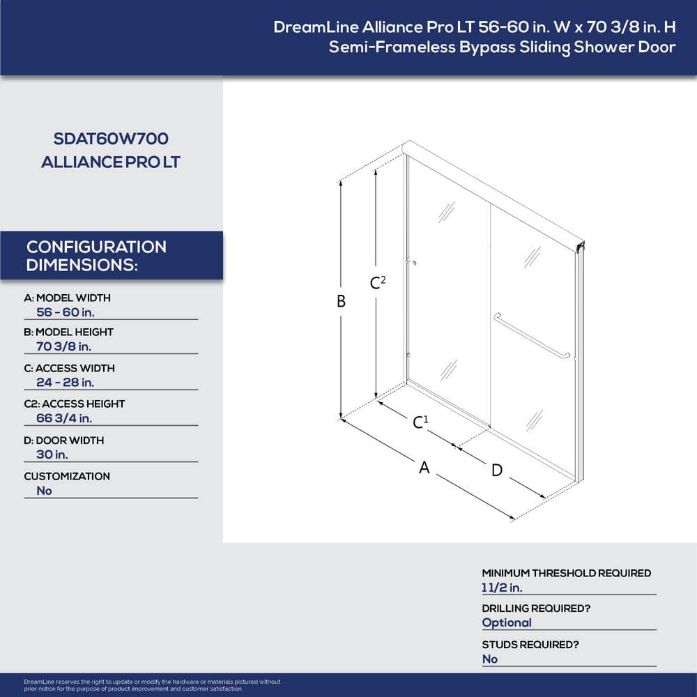 Alliance Pro LT 70" High Chrome and Clear Glass Sliding Shower Door