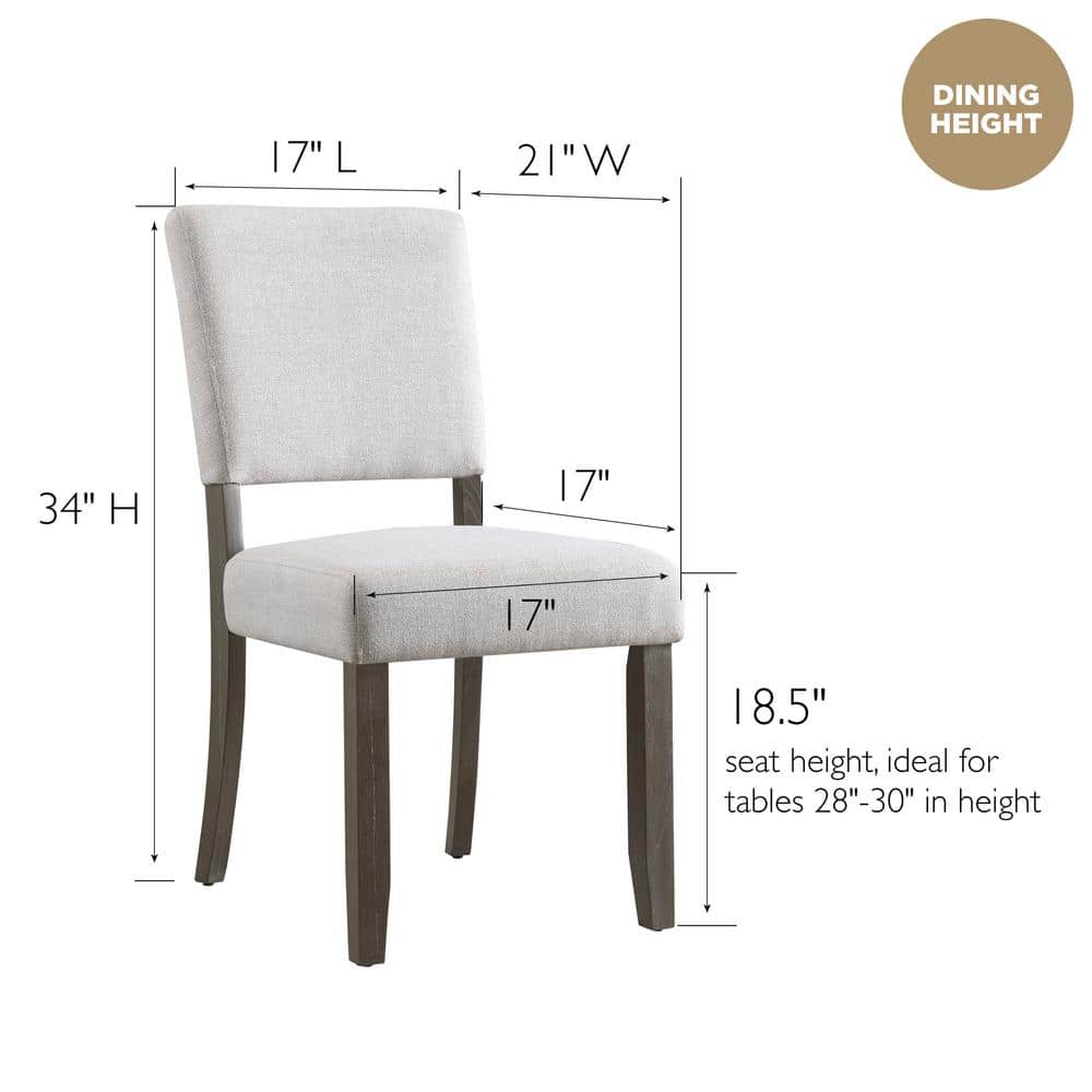 Heather Gray Upholstered Linen Side Chair with Wood Legs, Set of 2