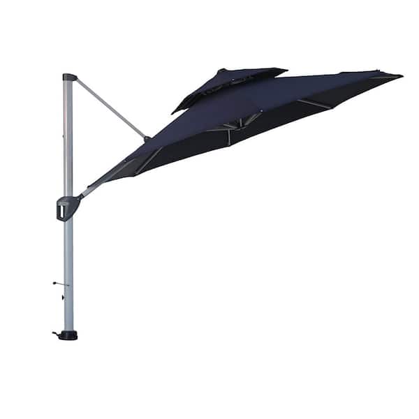 Unbranded 11 ft. Aluminum Cantilever Patio Umbrella in Navy Blue with Cover, 360° Rotation, 8-Steel Ribs And Weather Resistant