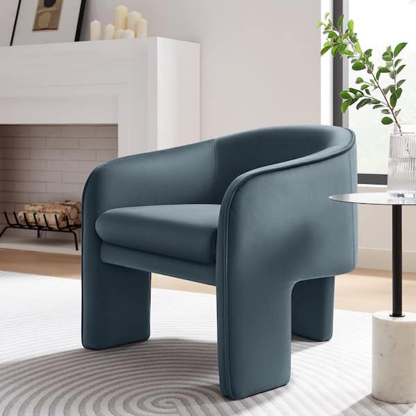 Greer Comfy Barrel Accent Chair with 3 Legs in Cadet Blue Performance Velvet