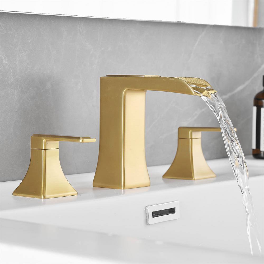 Brushed Gold Double Handle Widespread Bathroom Faucet with Pop-Up Drain