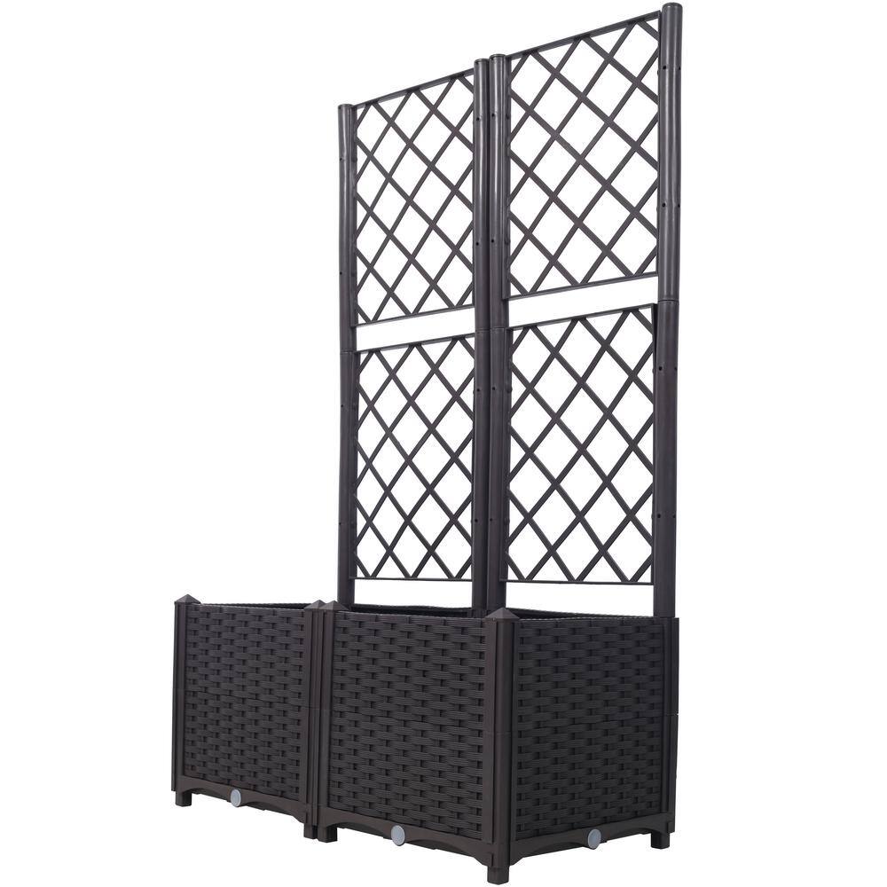 Large Brown Polypropylene Rectangular Raised Bed with Trellis