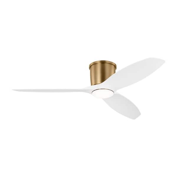Generation Lighting Titus 52 in. Modern Integrated LED Indoor/Outdoor Satin Brass Hugger Ceiling Fan with White Blades and Remote Control