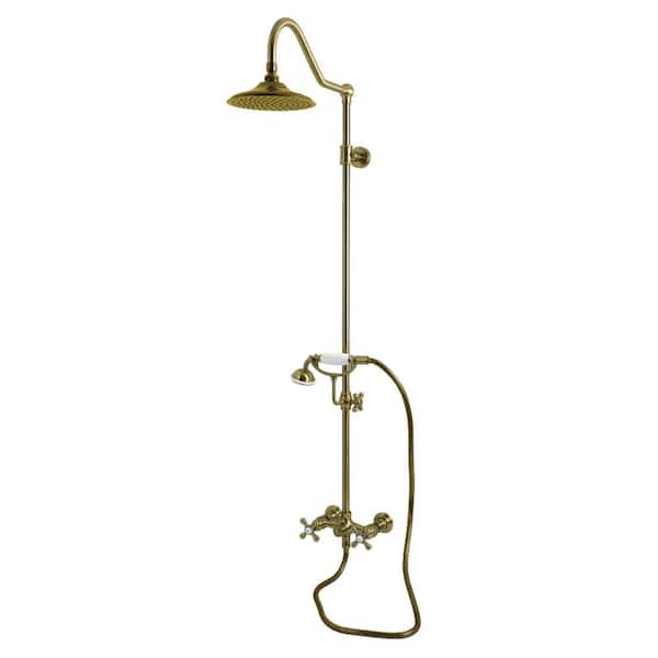Kingston 3-Handle 1-Spray Shower Combo in Antique Brass