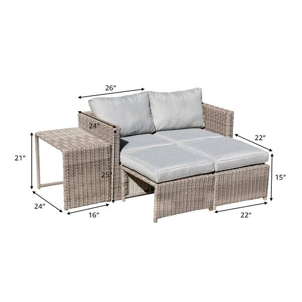 JYH Outdoor Wicker Loveseat – PE Rattan & Acacia Wood, All-Weather, High Back, Brown & Gray, Perfect For Patio, Garden, Balcony