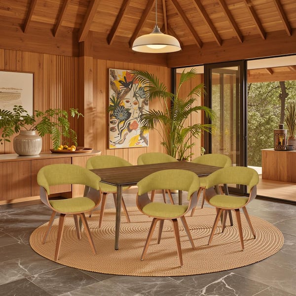 Summer Green / Walnut Fabric Arm Chair (Set of 6)