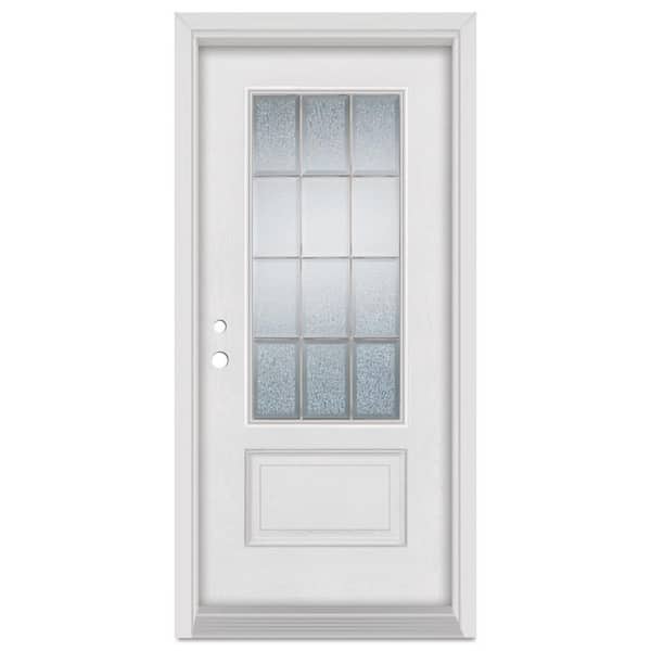Stanley Doors 32 in. x 80 in. Geometric Right-Hand Brass Finished Fiberglass Mahogany Woodgrain Prehung Front Door