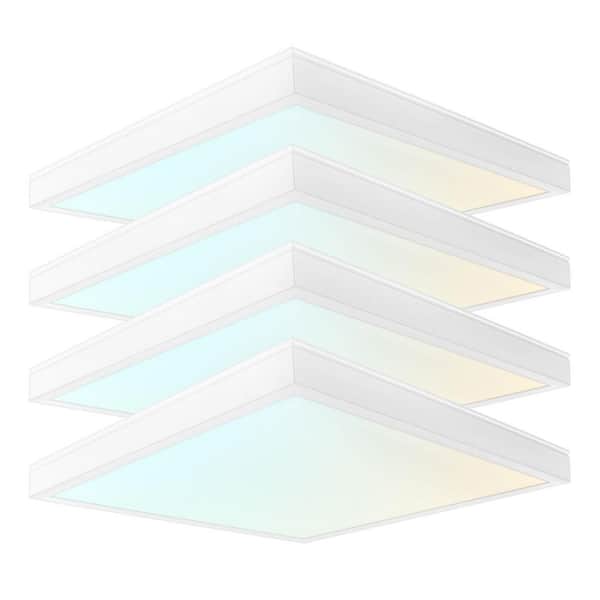 1 x 1 ft. LED Slim Surface Panel Recessed Light 5CCT 2700K-5000K Dimmable 1400/1800/2200LM 12/16/20W Damp Rated (4-Pack)