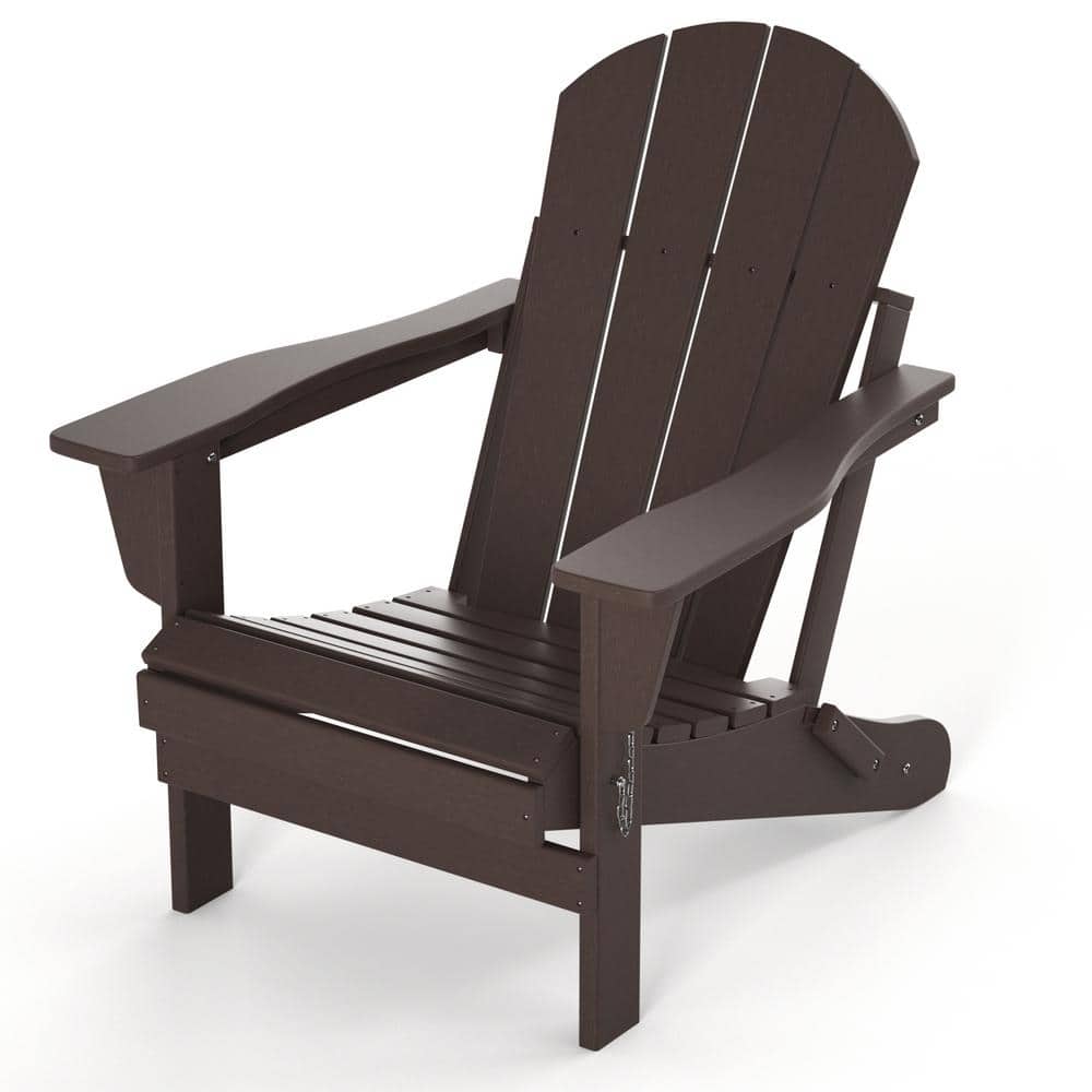 Dark Brown Folding Adirondack Chair, Outdoor Chairs All-Weather Proof HDPE 