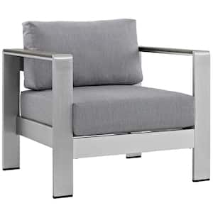 Shore Patio Aluminum Outdoor Lounge Chair in Silver with Gray Cushions