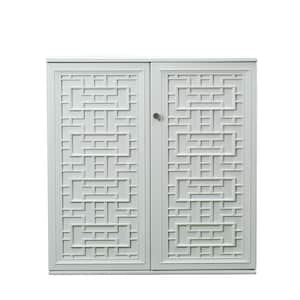 34 in. W x 15 in. D x 36 in. H White HDPE Maze Pattern Outdoor Storage Cabinet (Include a Metal Shelf)