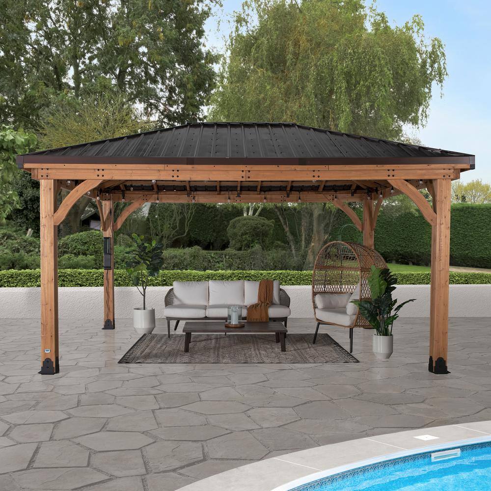 Barrington 16x12 Cedar Wood and Steel Roof Gazebo