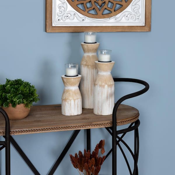 Stratton Home Decor Boho Distressed White Candle Holders (Set of 3)