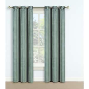 Thermal Iceberg Green Solid Polyester 42 in. W x 63 in. L Grommet Blackout Curtain