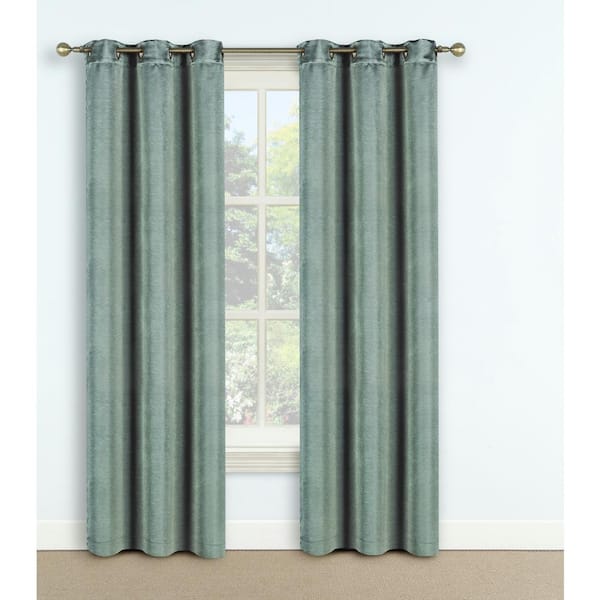 Harper Lane Thermal Iceberg Green Solid Polyester 42 in. W x 84 in. L Grommet Blackout Curtain