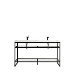 Boston 63 in. Single Console in Matte Black with Resin Vanity Top in White Glossy with White Basin