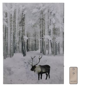 16 in. Battery Operated Lighted Wall Art with Remote Control - Still Winter Night