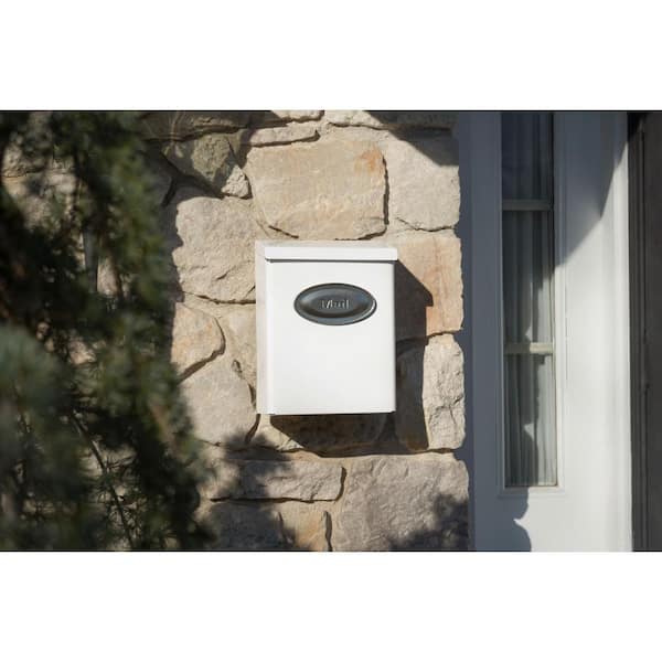 Designer White with Satin Nickel, Medium, Steel, Locking, Wall Mount Mailbox