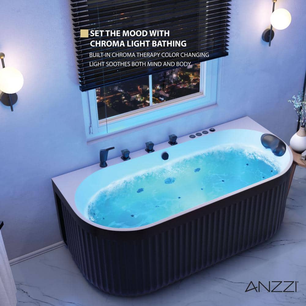 67'' Black and White Stone Resin Freestanding Oval Bathtub