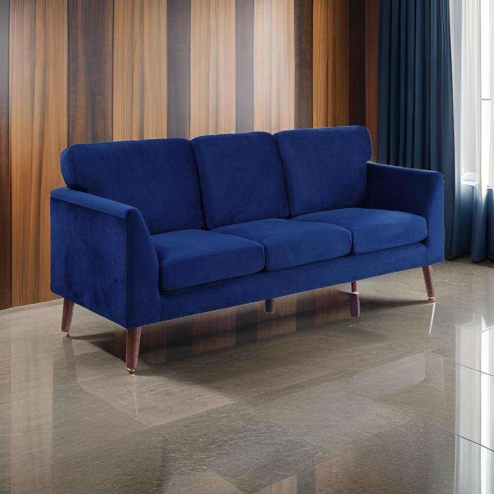 Bard 81" Blue Velvet Sofa with Solid Wood Legs